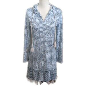 Cabana Life Sag Harbor long sleeve hooded cover up dress, white blue XS